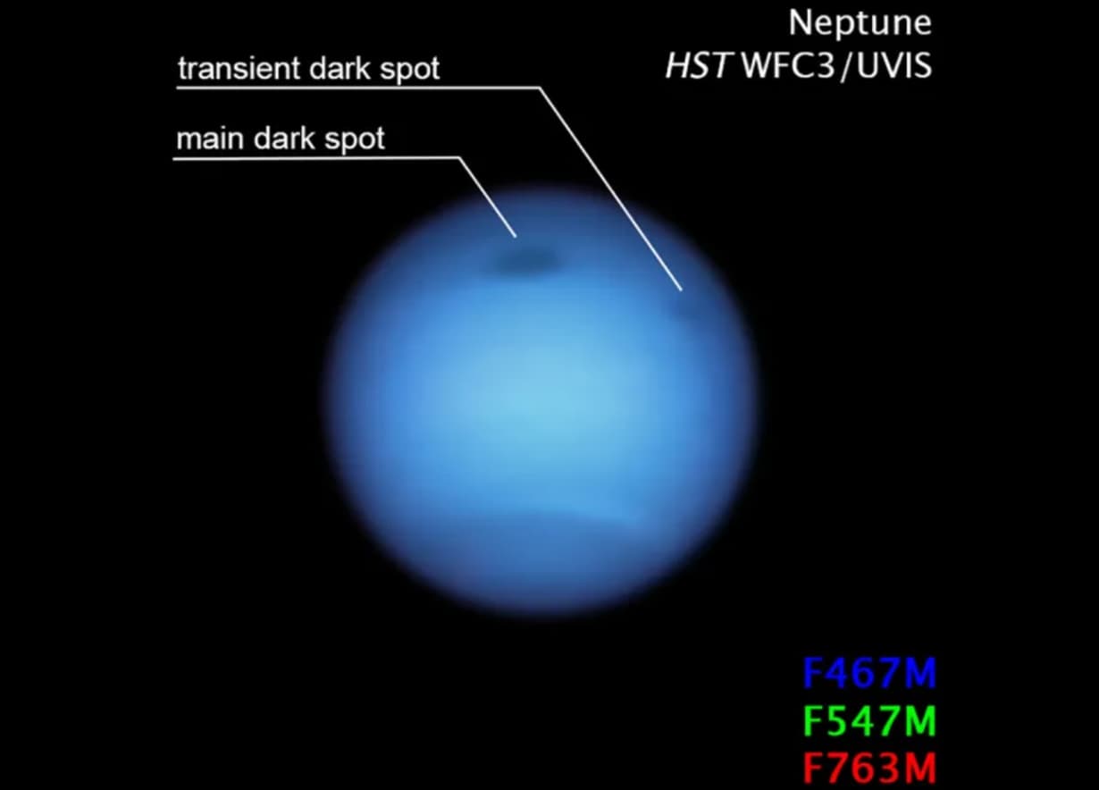 light - transient dark spot main dark spot Neptune Hst WFC3Uvis F467M F547M F763M